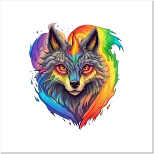 Wolf's Rainbow Fire - Heart Eruption Art Posters and Art